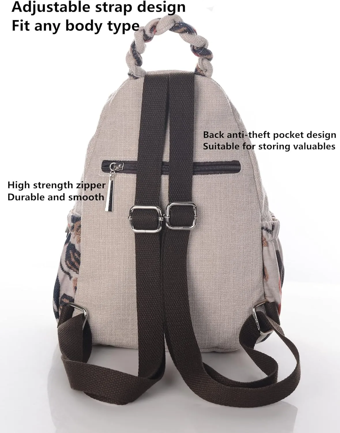 Backpack Purse for Women Girl's Convertible Sling Bag Boho Hippie Embroidered Woven Canvas with Woven Cotton Perfect Small Sling Bag Polar Bear