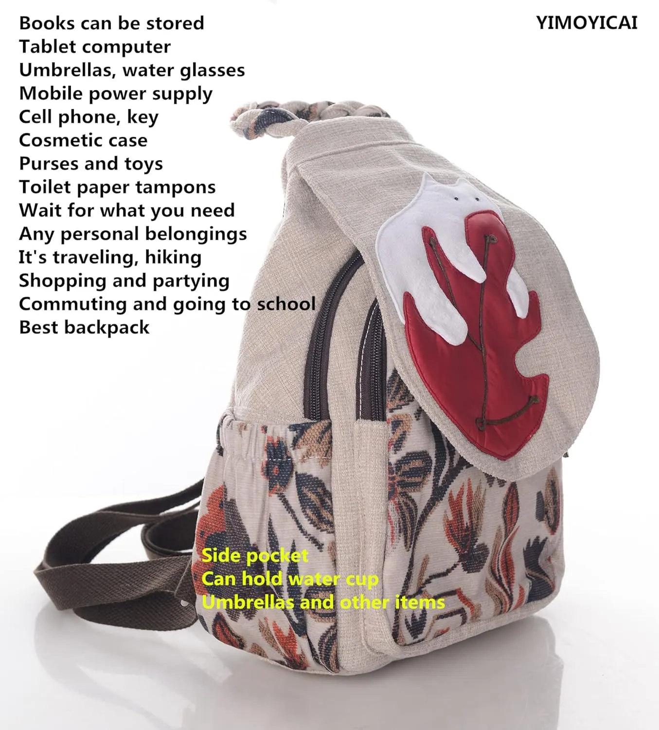 Backpack Purse for Women Girl's Convertible Sling Bag Boho Hippie Embroidered Woven Canvas with Woven Cotton Perfect Small Sling Bag Polar Bear