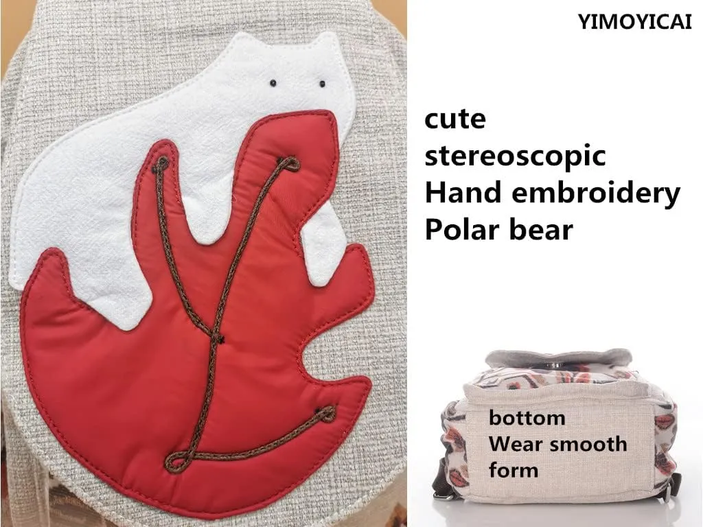 Backpack Purse for Women Girl's Convertible Sling Bag Boho Hippie Embroidered Woven Canvas with Woven Cotton Perfect Small Sling Bag Polar Bear