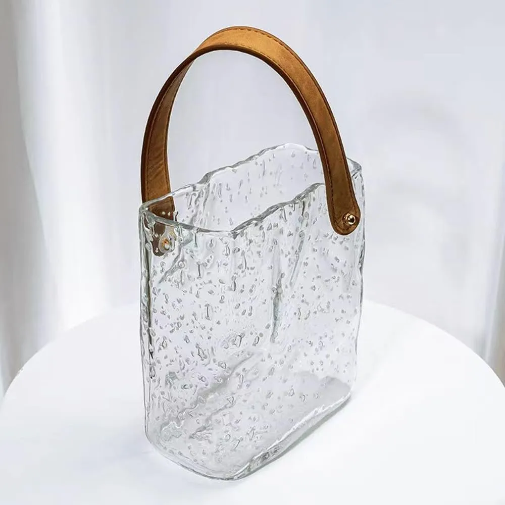 Bag Vases Luminous Handmade Glass Flower Vase Desktop Ornaments Propagation Station Plant Holder for Home Wedding Decor (M, Bag)
