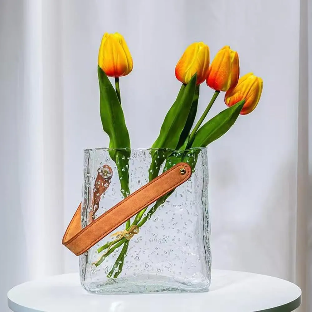 Bag Vases Luminous Handmade Glass Flower Vase Desktop Ornaments Propagation Station Plant Holder for Home Wedding Decor (M, Bag)
