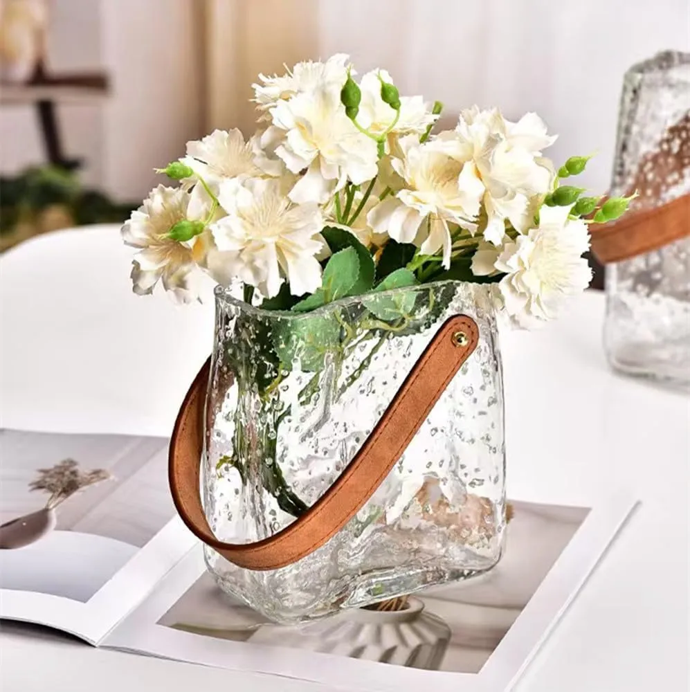 Bag Vases Luminous Handmade Glass Flower Vase Desktop Ornaments Propagation Station Plant Holder for Home Wedding Decor (M, Bag)