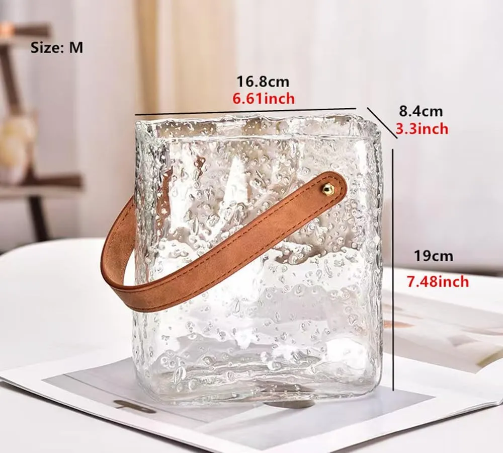 Bag Vases Luminous Handmade Glass Flower Vase Desktop Ornaments Propagation Station Plant Holder for Home Wedding Decor (M, Bag)