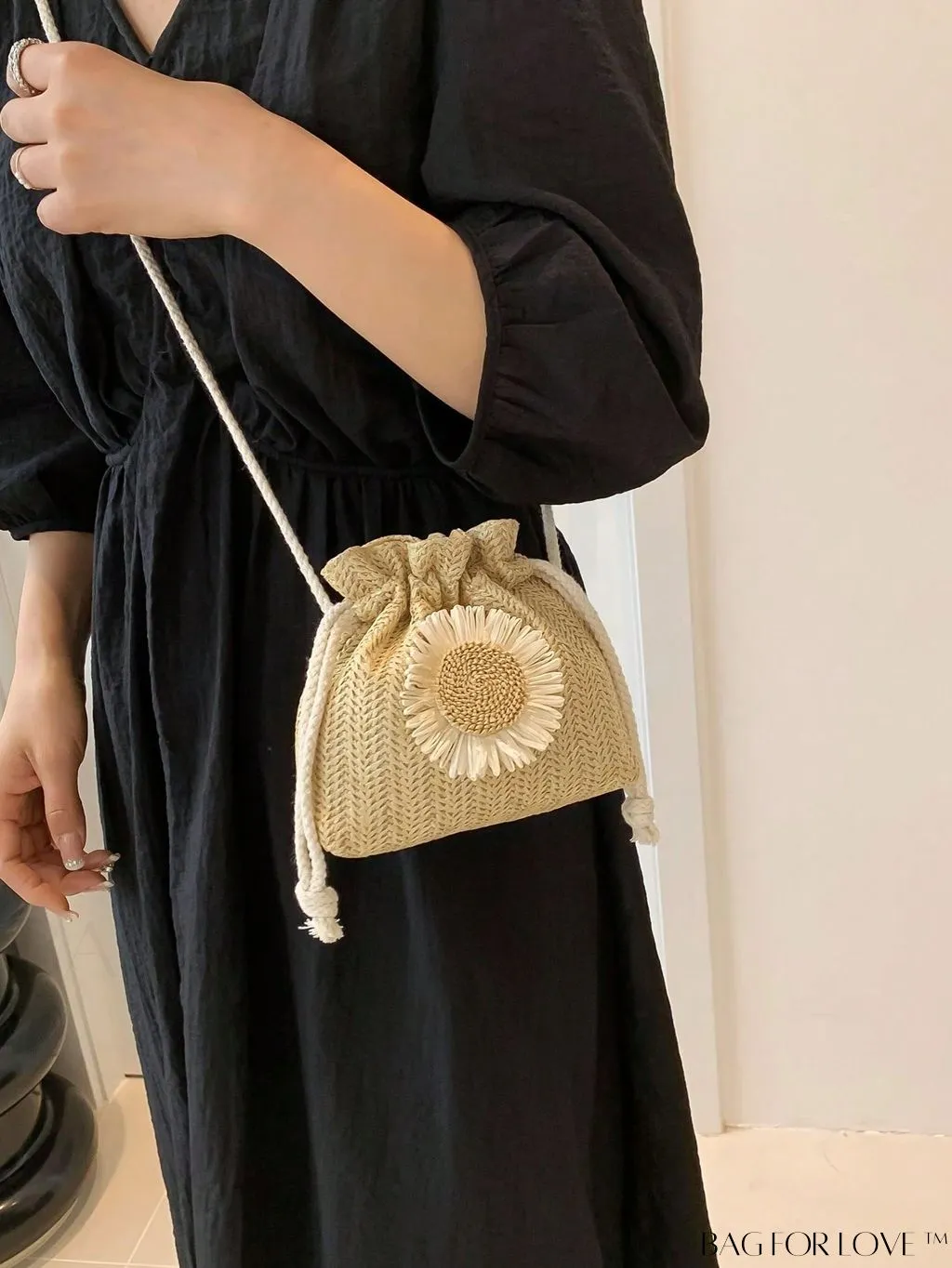 BagForLove - Compact Floral Drawstring Straw Bag Ideal for Vacations