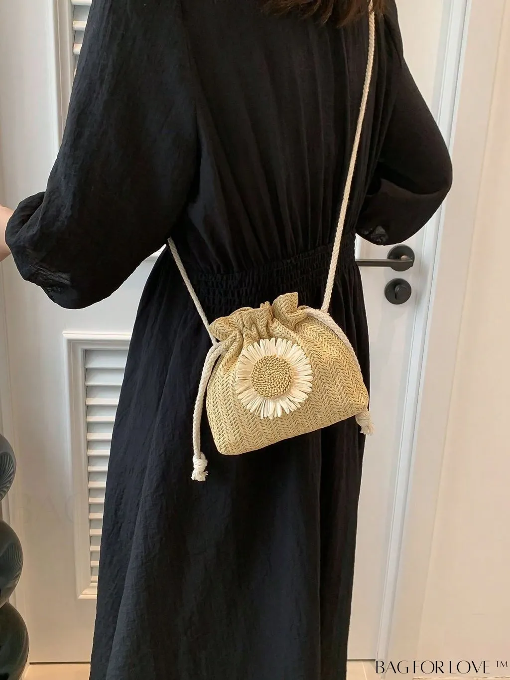 BagForLove - Compact Floral Drawstring Straw Bag Ideal for Vacations