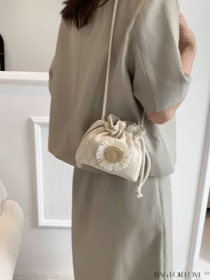 BagForLove - Compact Floral Drawstring Straw Bag Ideal for Vacations