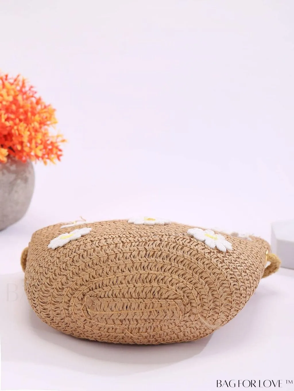 BagForLove - Compact Floral Straw Bag with Zipper - Ideal for Stylish Getaways