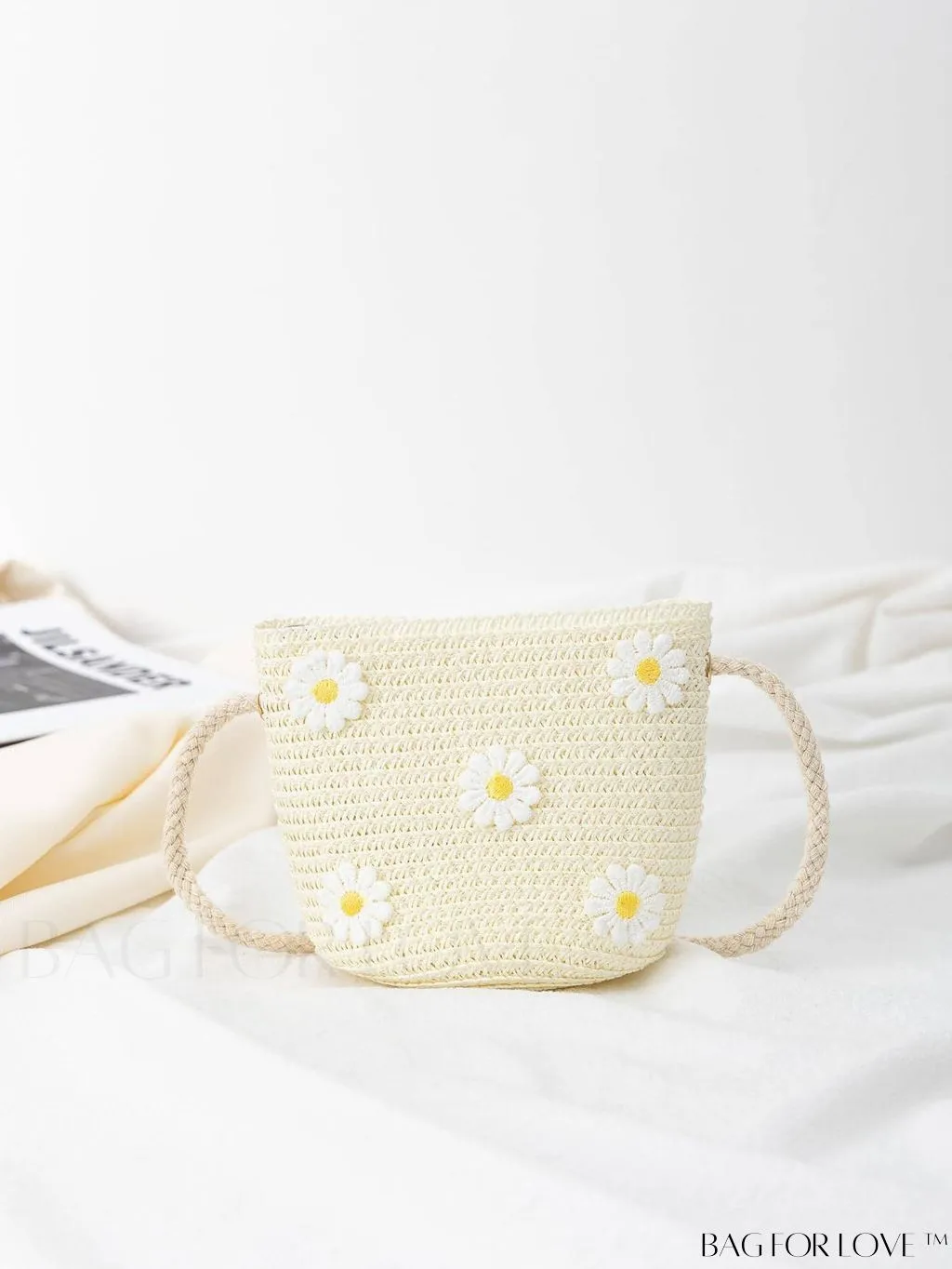BagForLove - Compact Floral Straw Bag with Zipper - Ideal for Stylish Getaways