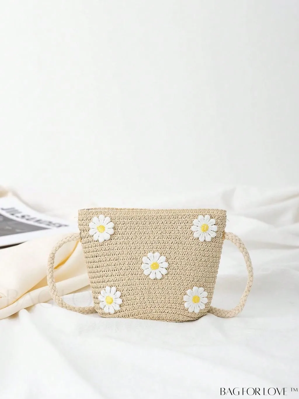 BagForLove - Compact Floral Straw Bag with Zipper - Ideal for Stylish Getaways