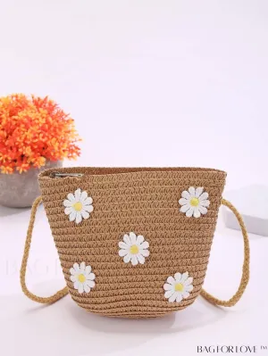 BagForLove - Compact Floral Straw Bag with Zipper - Ideal for Stylish Getaways