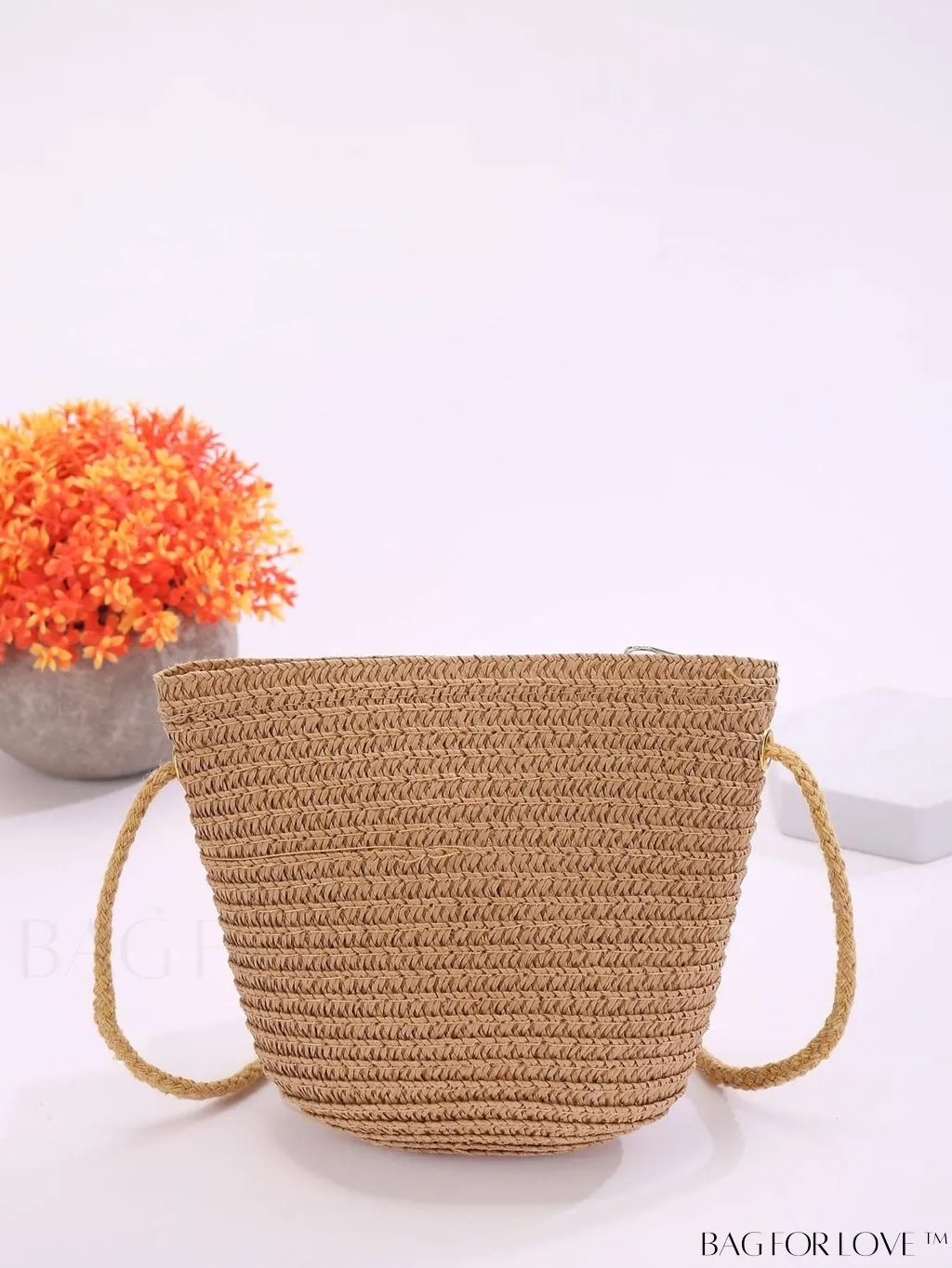BagForLove - Compact Floral Straw Bag with Zipper - Ideal for Stylish Getaways