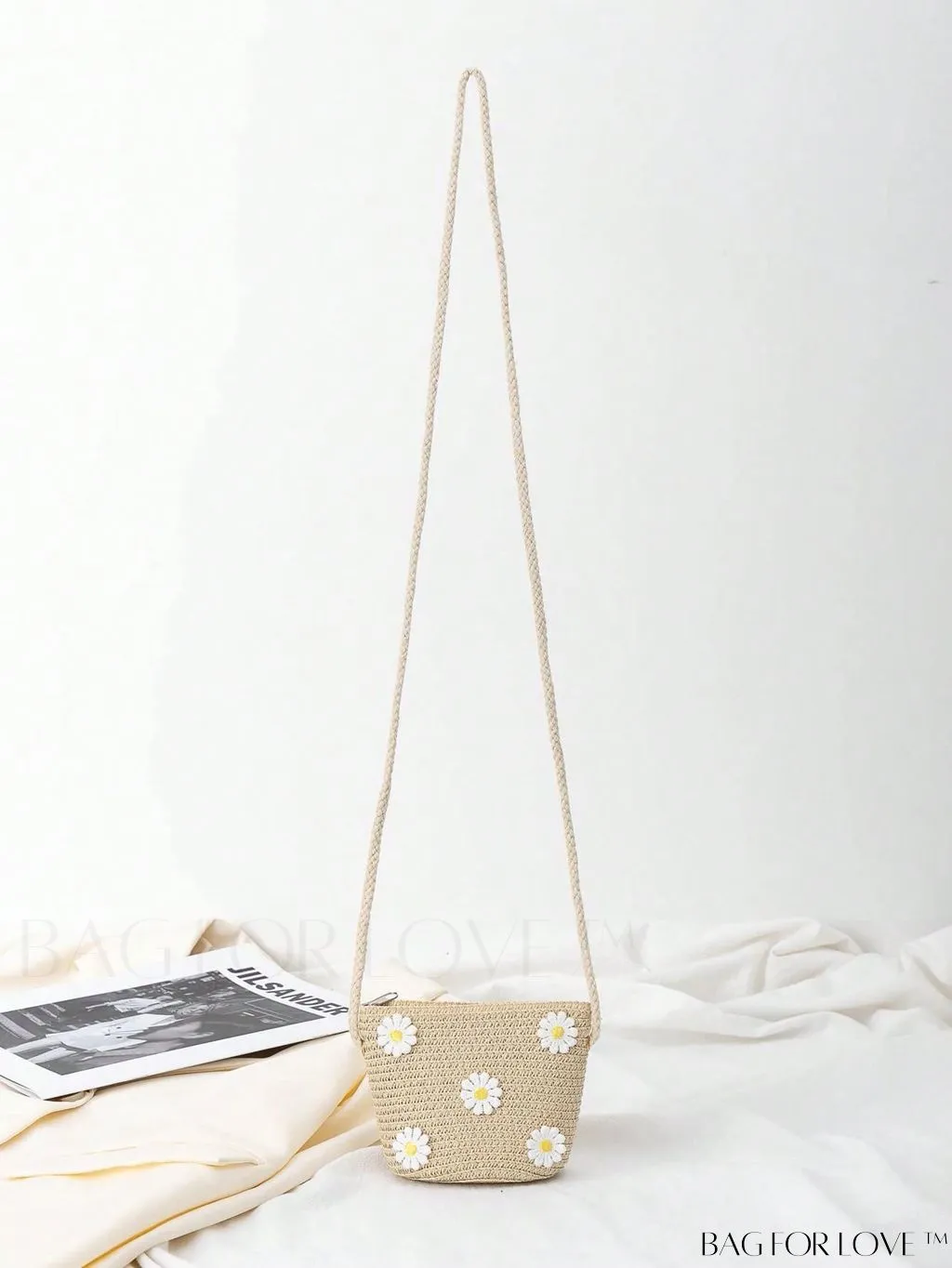 BagForLove - Compact Floral Straw Bag with Zipper - Ideal for Stylish Getaways