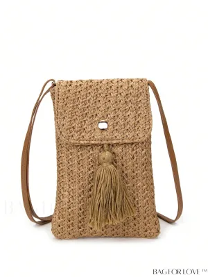 BagForLove - Mini Flap Straw Bag with Tassel Decoration