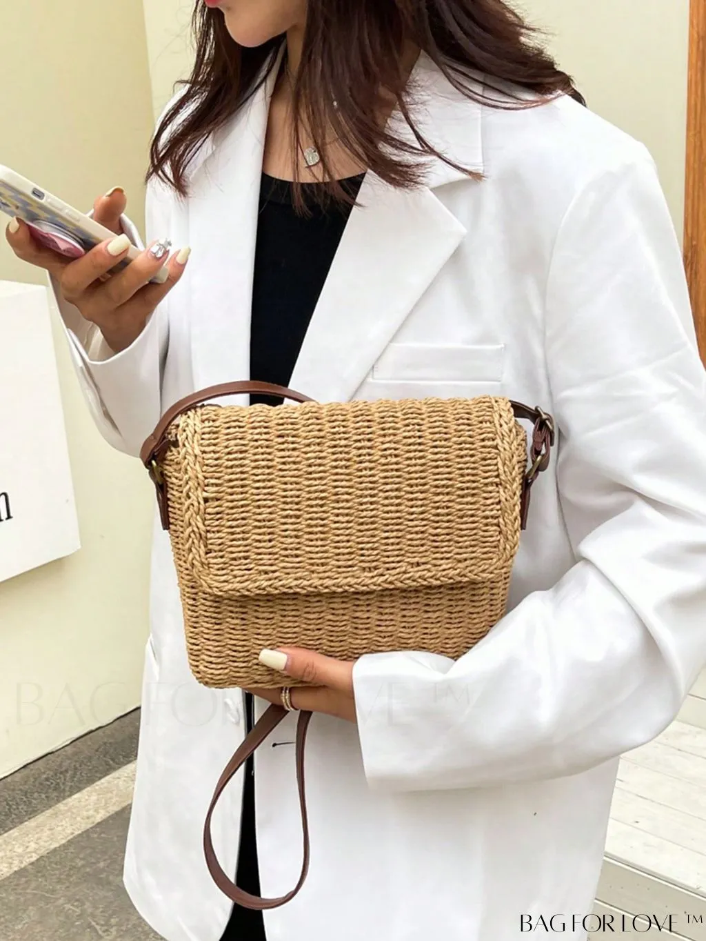 BagForLove - Polyester Flap Vacation Bag: Medium-Sized Straw Tote