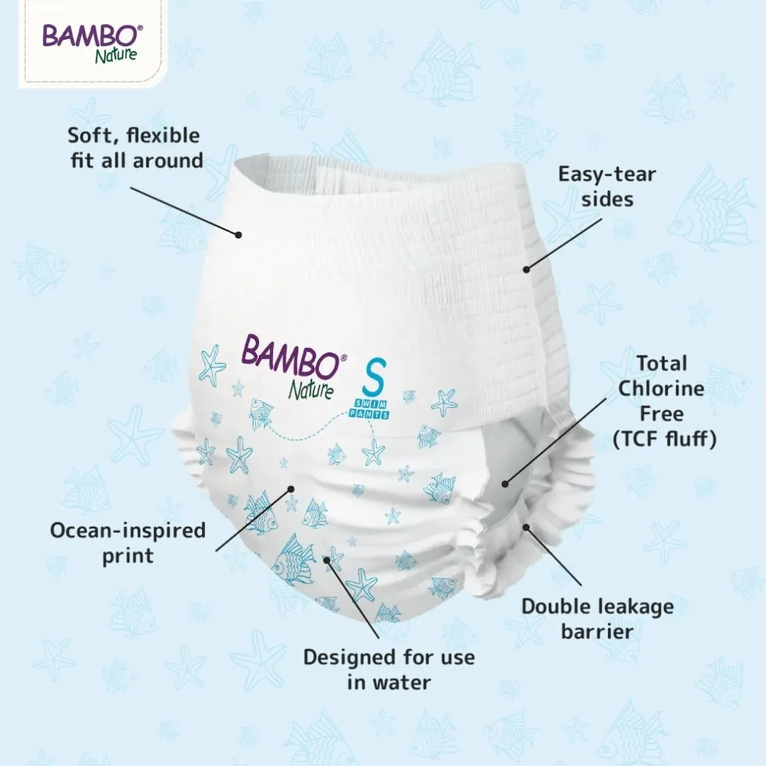 Bambo Nature Hypoallergenic Swim Pants, Eco-Labeled Swim Diapers, Double Leak Barriers - Small (12 Count)