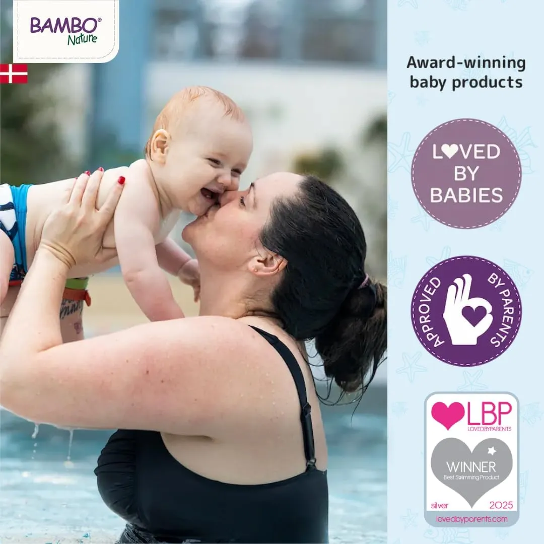Bambo Nature Hypoallergenic Swim Pants, Eco-Labeled Swim Diapers, Double Leak Barriers - Small (12 Count)