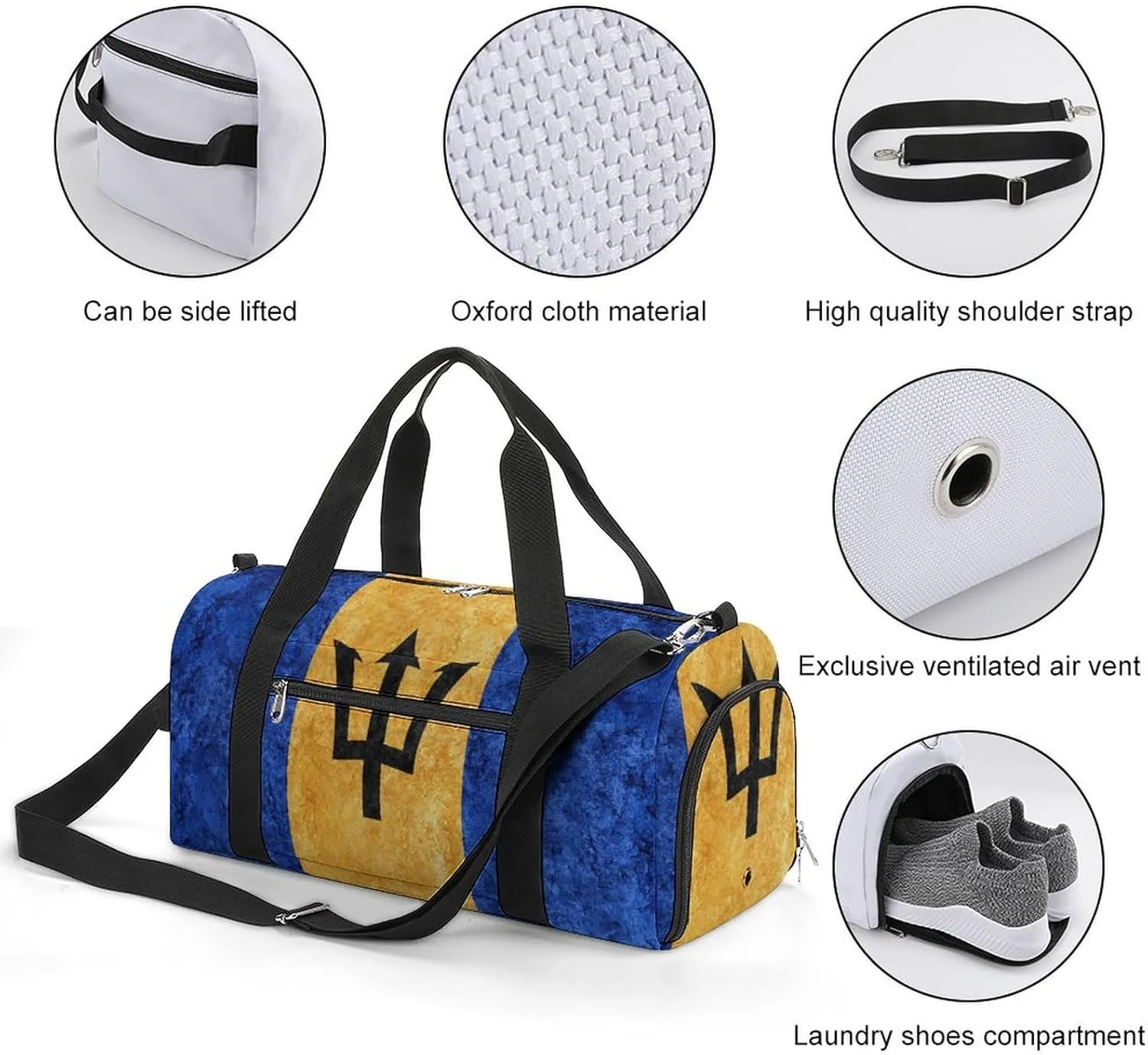 Barbados Flag Textured Lightweight Duffel Bag with Shoe Compartment for Yoga Gym Travel