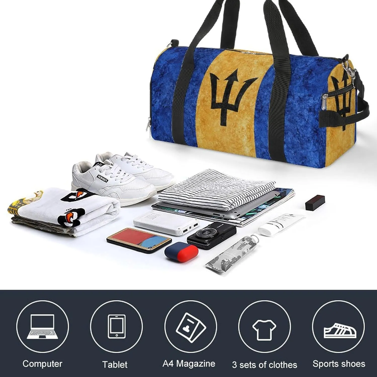 Barbados Flag Textured Lightweight Duffel Bag with Shoe Compartment for Yoga Gym Travel