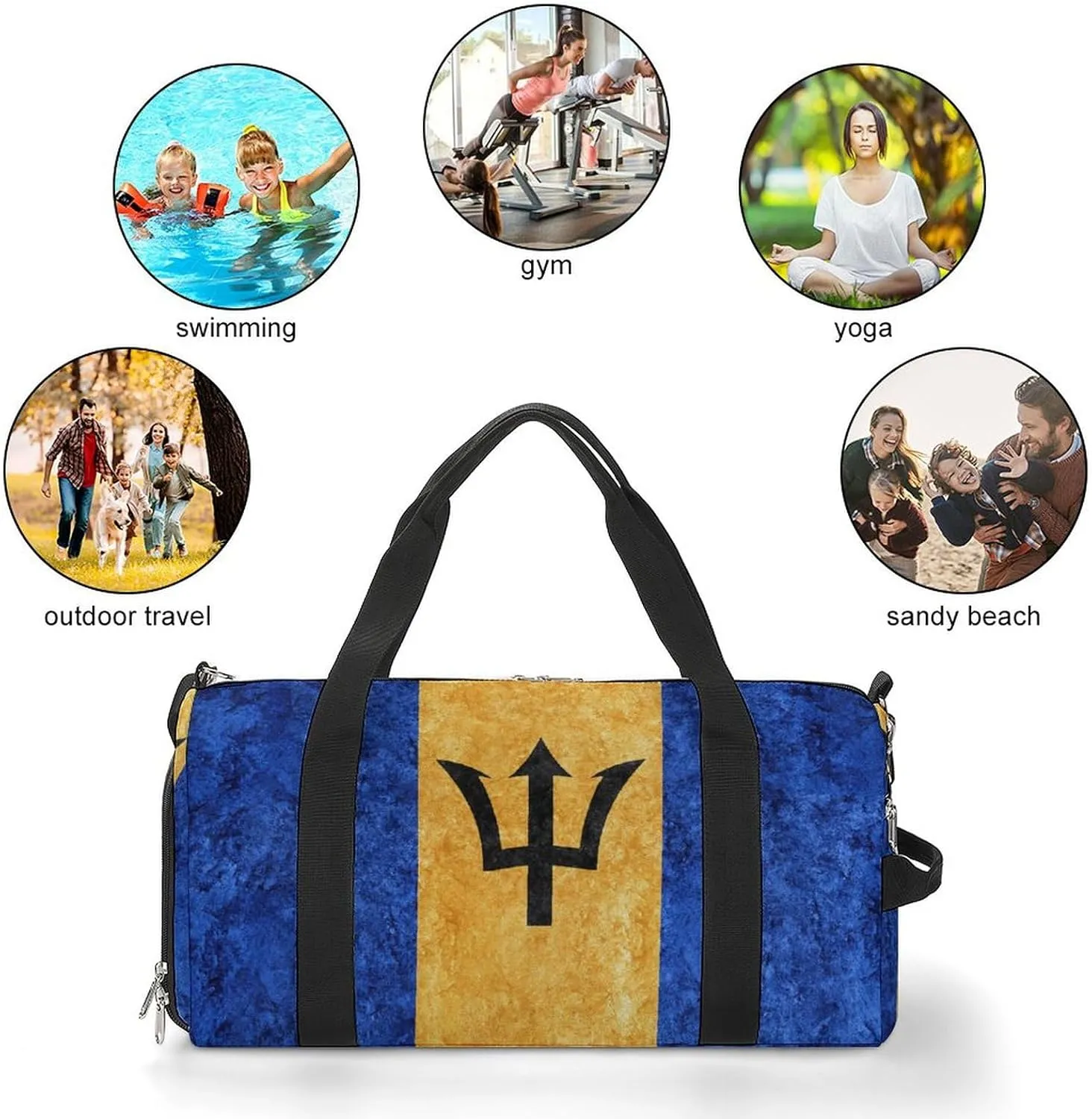 Barbados Flag Textured Lightweight Duffel Bag with Shoe Compartment for Yoga Gym Travel