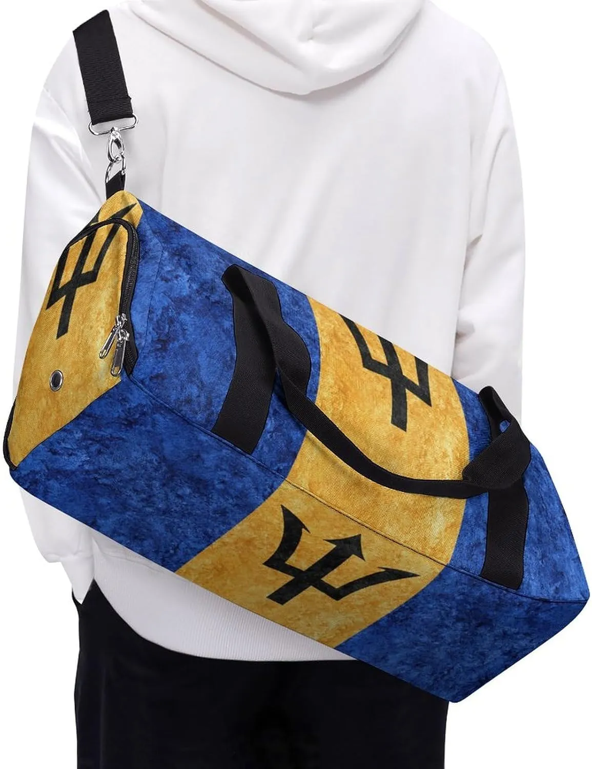 Barbados Flag Textured Lightweight Duffel Bag with Shoe Compartment for Yoga Gym Travel