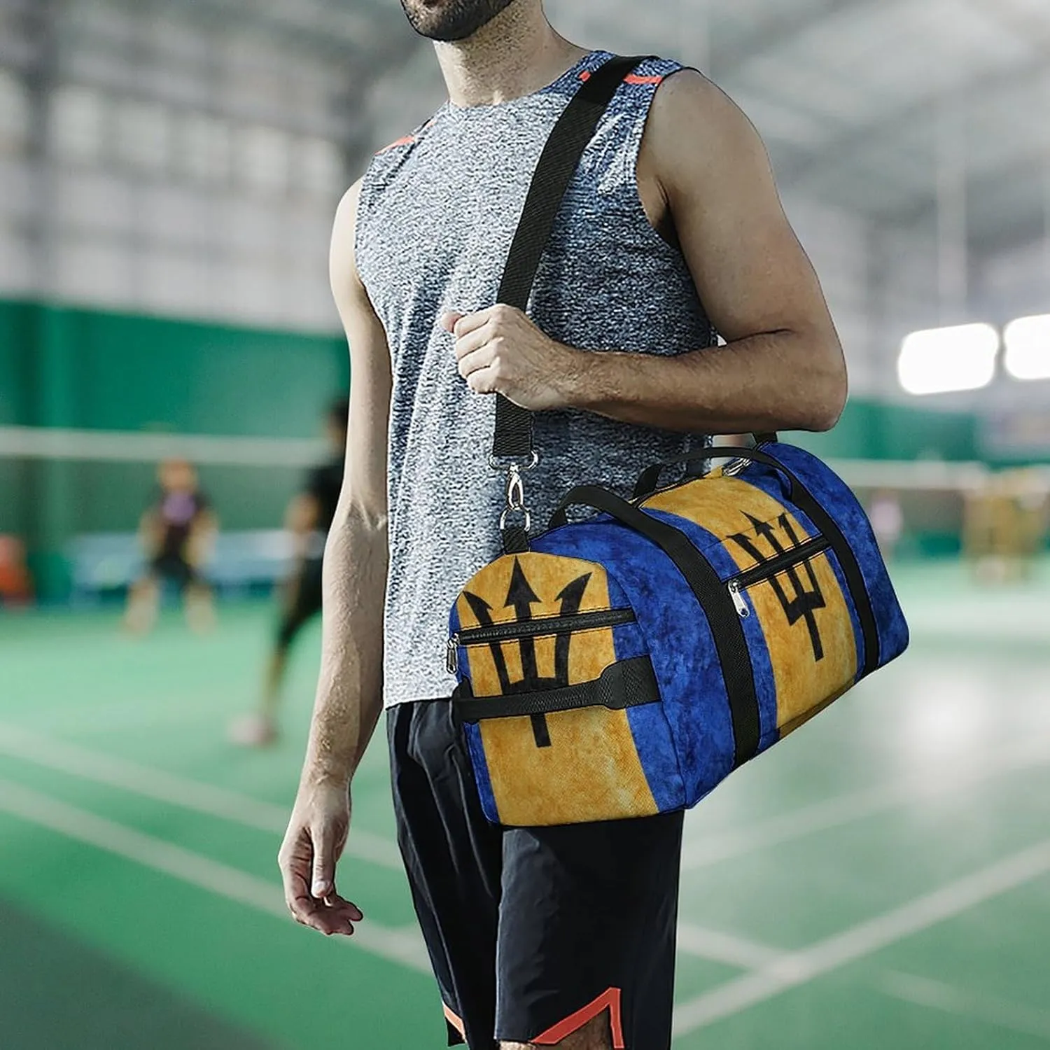 Barbados Flag Textured Lightweight Duffel Bag with Shoe Compartment for Yoga Gym Travel