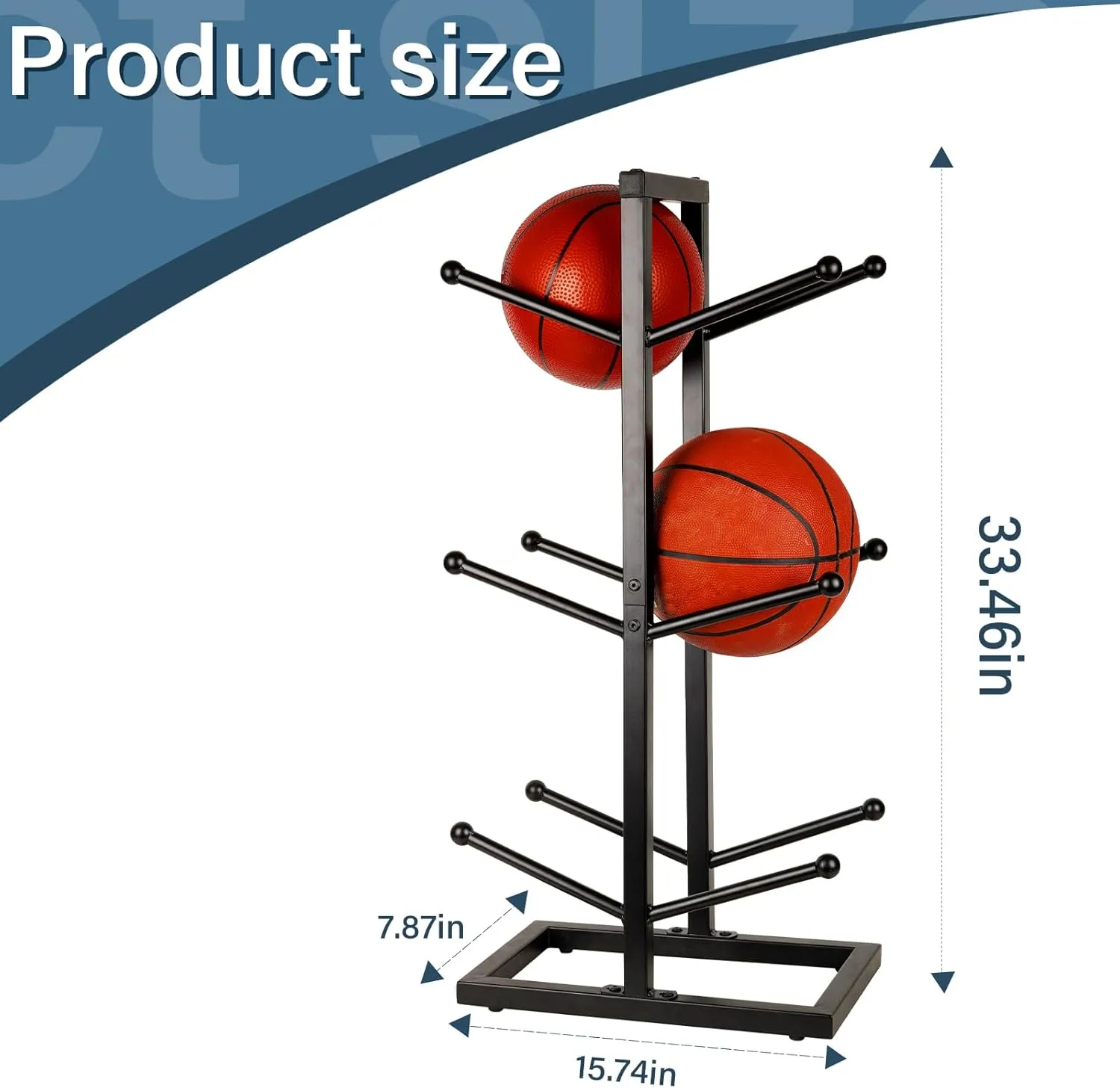 Basketball Organizers Metal Ball Storage Rack Sports Storage for Indoor Outdoor