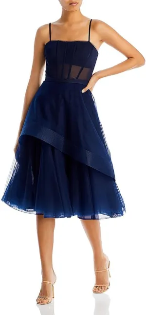 BCBGMAXAZRIA Women's Short Midi Evening Fit and Flare Adjustable Spaghetti Straps Tiered Skirt Corset Bodice Dresses