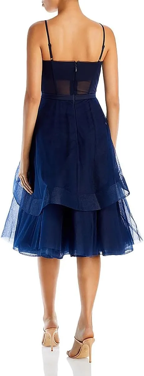 BCBGMAXAZRIA Women's Short Midi Evening Fit and Flare Adjustable Spaghetti Straps Tiered Skirt Corset Bodice Dresses