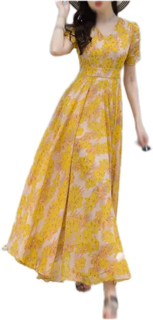 Beach Dresses Printed Dress Women's Long Chiffon Dress Seaside Vacation Bikini