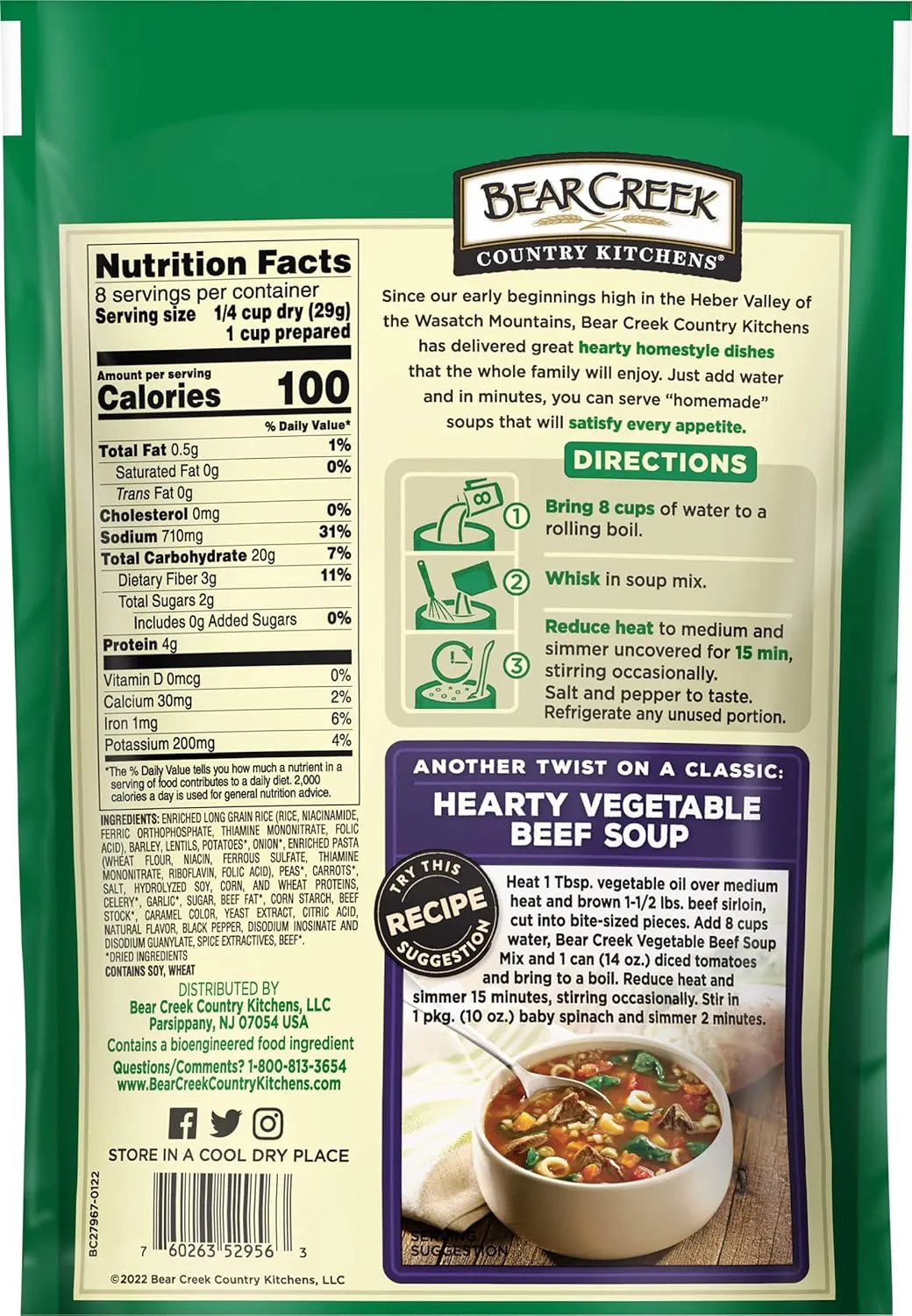 Bear Creek Vegetable Beef Soup Mix (Pack of 2) 9 oz Bags