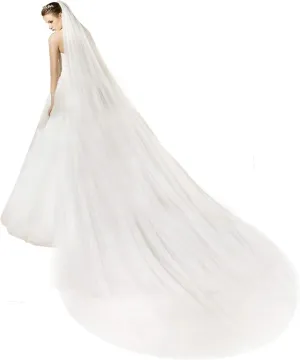 BEAUTELICATE Bridal Wedding Veil 2T Trailing Long Cut Edge with Comb White Ivory Off-white