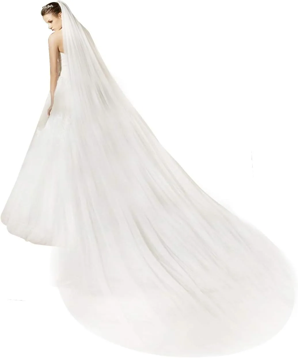 BEAUTELICATE Bridal Wedding Veil 2T Trailing Long Cut Edge with Comb White Ivory Off-white