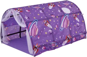 Bed Tent 55x39.4x31.5in Oxford Cloth Safe & Fun Planet Themed Full Size Bed Tent Portable Kids Play Tunnel with Net Curtain for Indoor Home