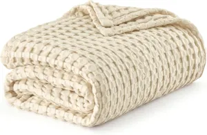 Bedsure Cooling Cotton Waffle King Size Blanket - Lightweight Breathable Summer Blanket of Rayon Derived from Bamboo for Hot Sleepers, Luxury Throws for Bed, Couch and Sofa, Beige, 104x90 Inches