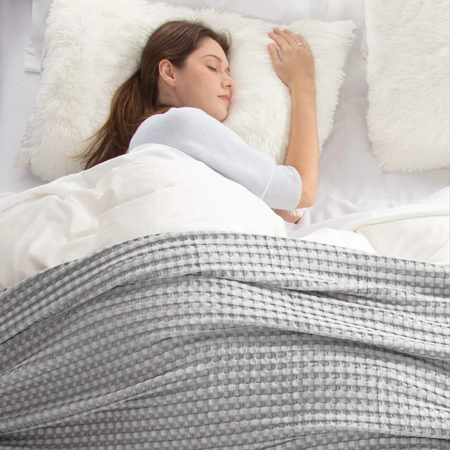 Bedsure Cooling Cotton Waffle King Size Blanket - Lightweight Breathable Summer Blanket of Rayon Derived from Bamboo for Hot Sleepers, Luxury Throws for Bed, Couch and Sofa, Grey, 104x90 Inches