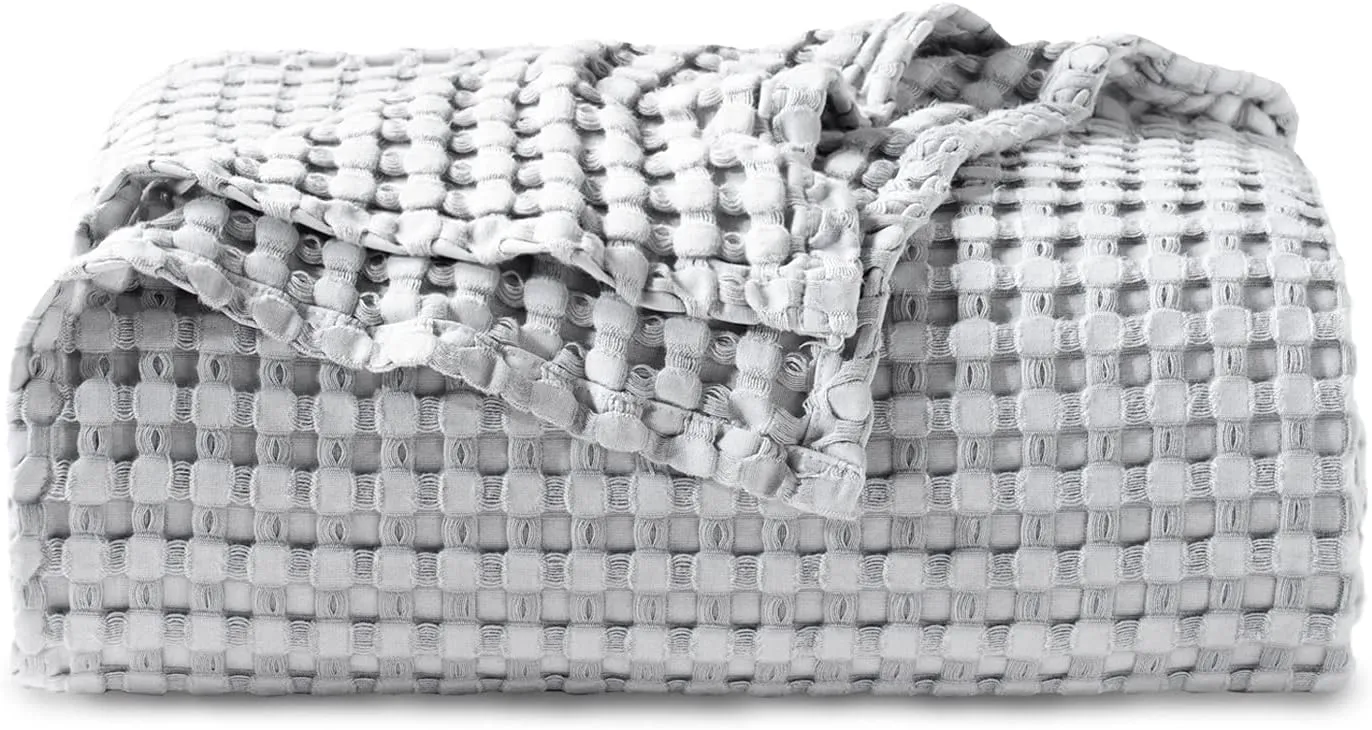 Bedsure Cooling Cotton Waffle King Size Blanket - Lightweight Breathable Summer Blanket of Rayon Derived from Bamboo for Hot Sleepers, Luxury Throws for Bed, Couch and Sofa, Grey, 104x90 Inches