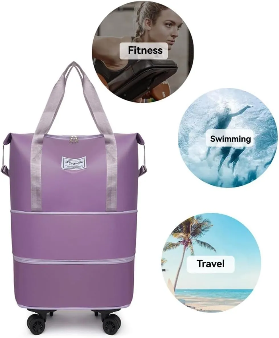 Beente Travel Bag With Wheels, 2025 New Large Capacity Travel Bag - Universal Wheel Removable, Expandable Foldable, Weekend Carry On Luggage Bag (Black)