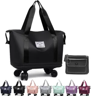 Beente Travel Bag With Wheels, 2025 New Large Capacity Travel Bag - Universal Wheel Removable, Expandable Foldable, Weekend Carry On Luggage Bag (Black)