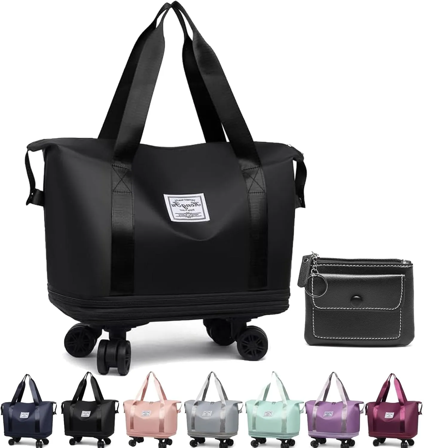 Beente Travel Bag With Wheels, 2025 New Large Capacity Travel Bag - Universal Wheel Removable, Expandable Foldable, Weekend Carry On Luggage Bag (Black)