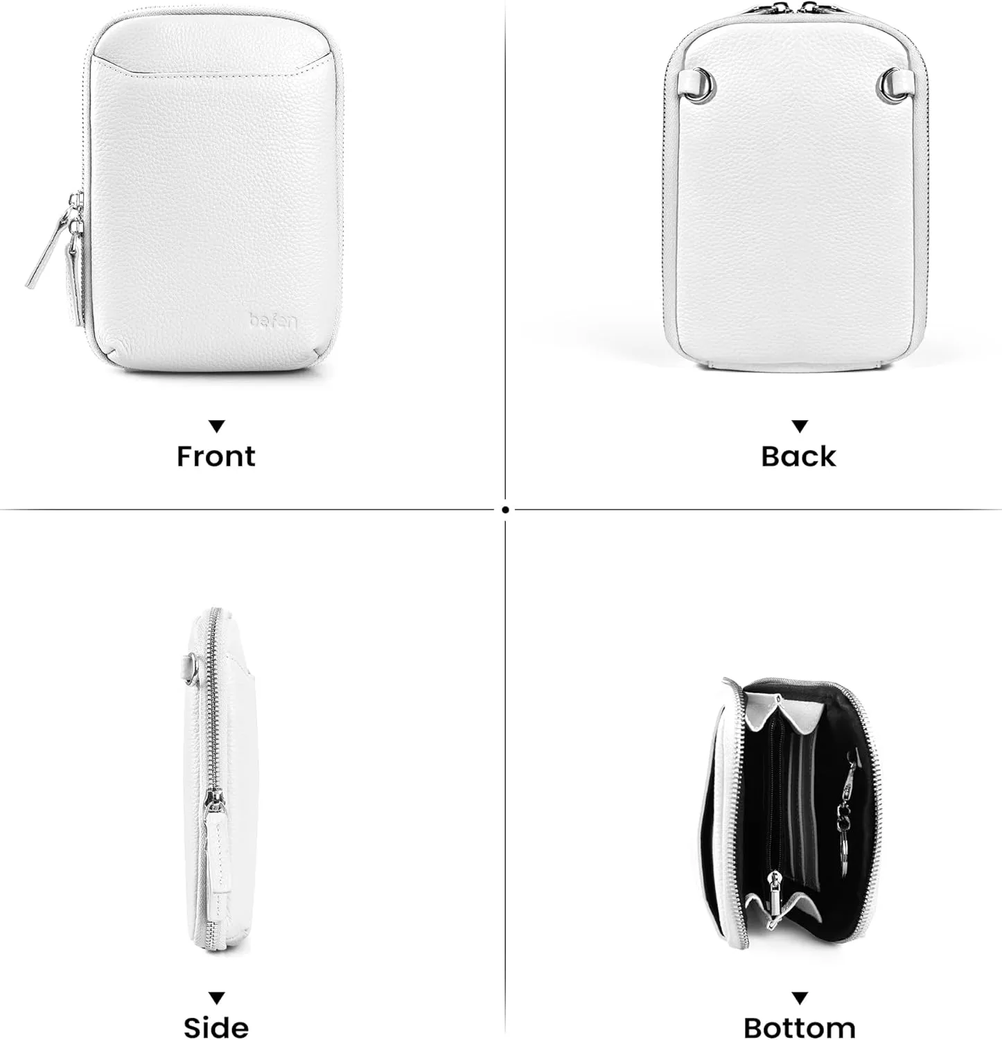 befen Genuine Leather Crossbody Cell Phone Purse for Women, Small Zip Around RFID Blocking Crossbody Wallet Bags