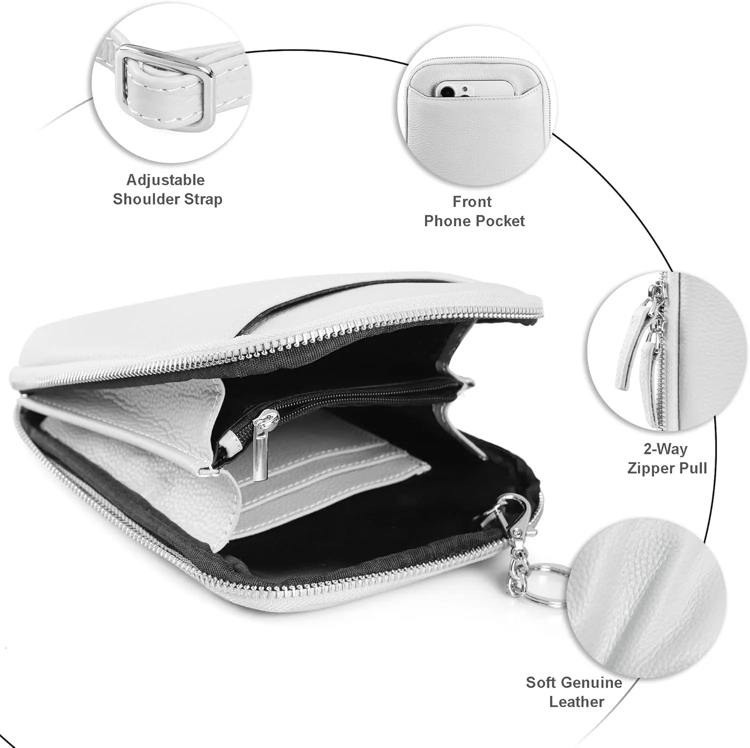 befen Genuine Leather Crossbody Cell Phone Purse for Women, Small Zip Around RFID Blocking Crossbody Wallet Bags