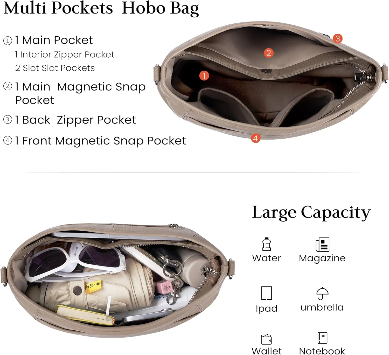 befen Genuine Leather Hobo Bag for Women, Genuine Leather Purse for Women Trendy Soft Handbags with 2 Straps