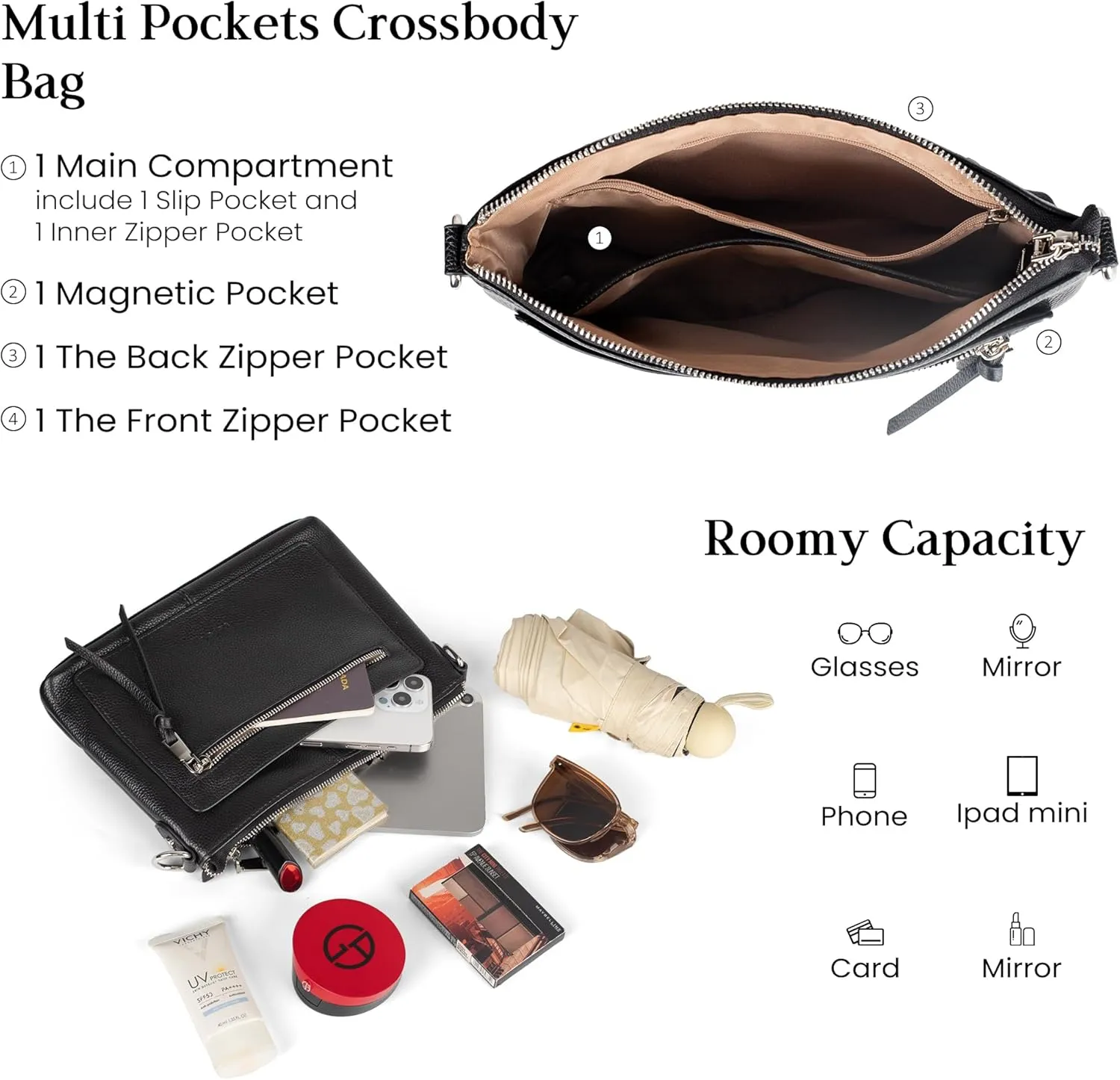 befen Genuine Leather Purses for Women Medium Crossbody Bags Shoulder Bag Handbags with Adjustable Guitar Strap