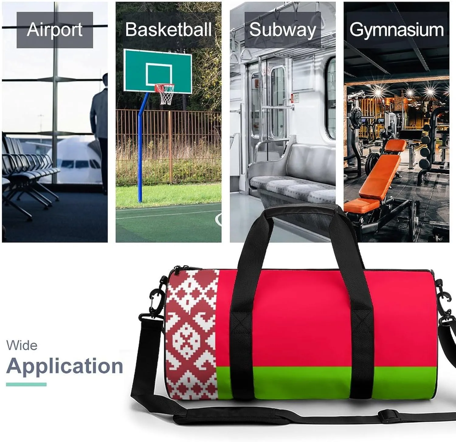 Belarus Flag Large Gym Duffel Bag with Wet Pocket for Men Women Travel Workout