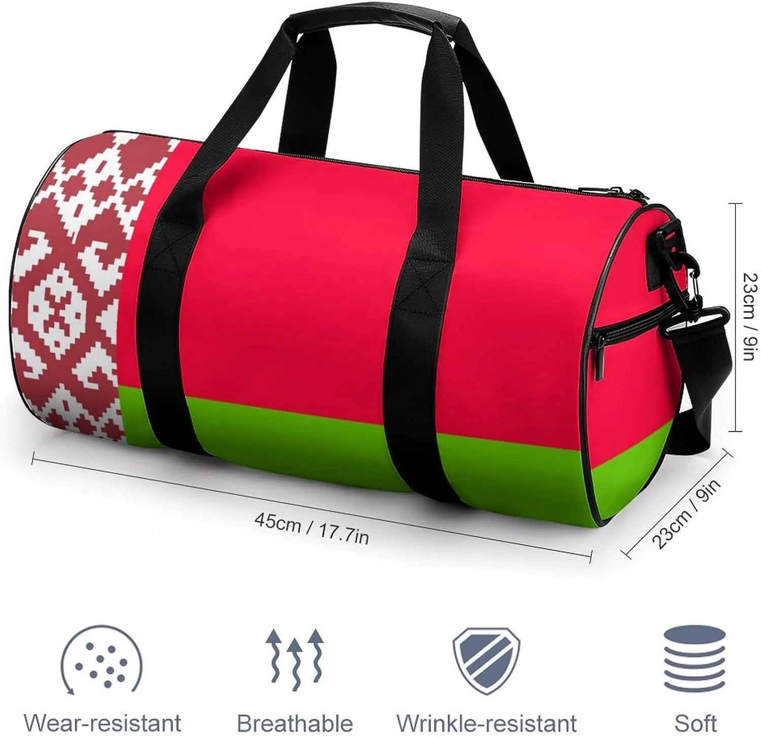 Belarus Flag Large Gym Duffel Bag with Wet Pocket for Men Women Travel Workout