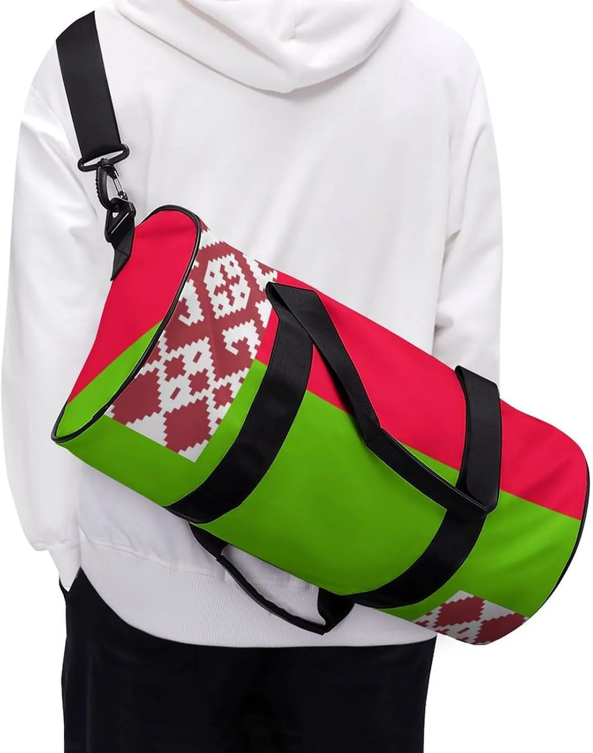 Belarus Flag Large Gym Duffel Bag with Wet Pocket for Men Women Travel Workout