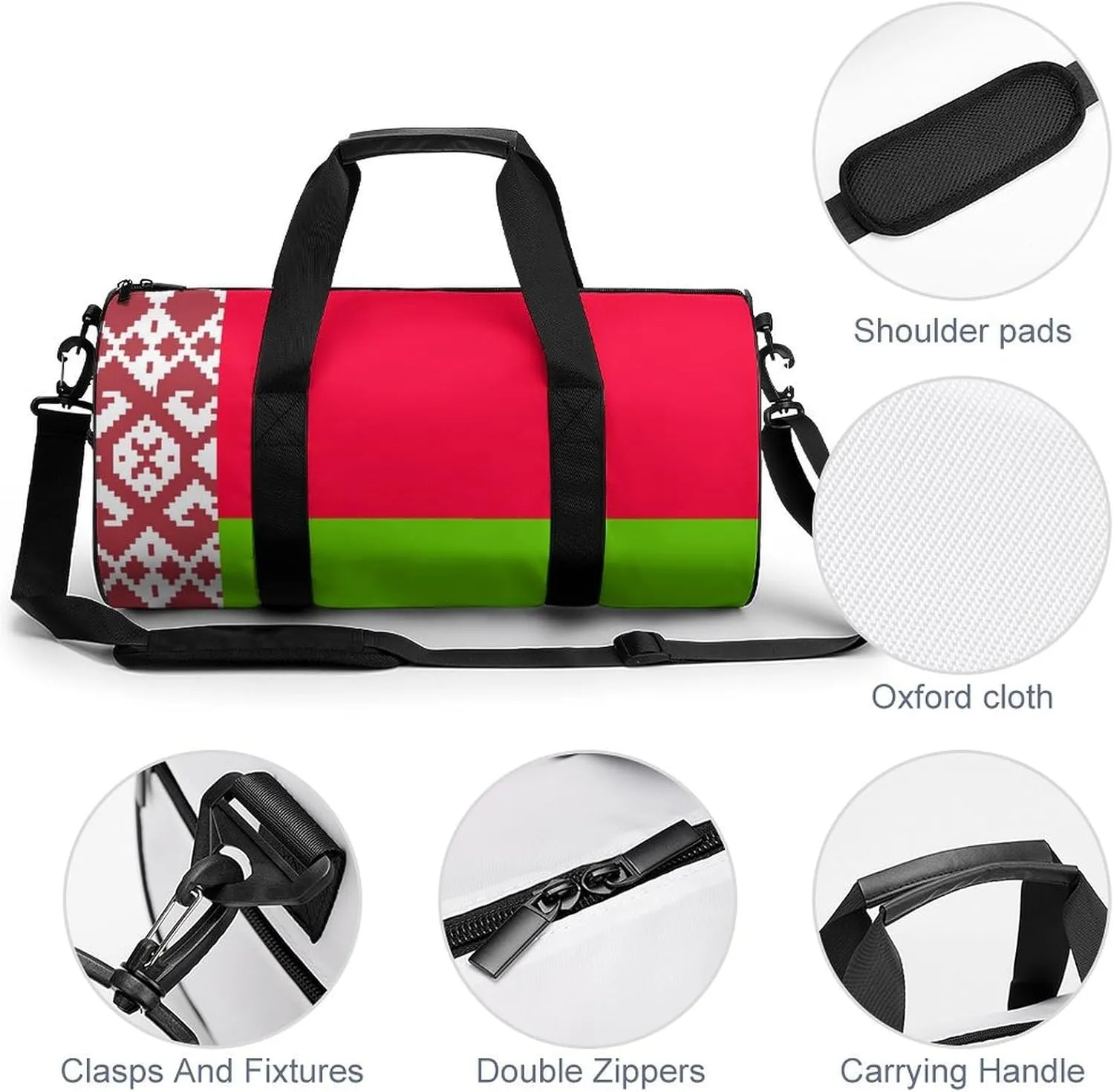 Belarus Flag Large Gym Duffel Bag with Wet Pocket for Men Women Travel Workout