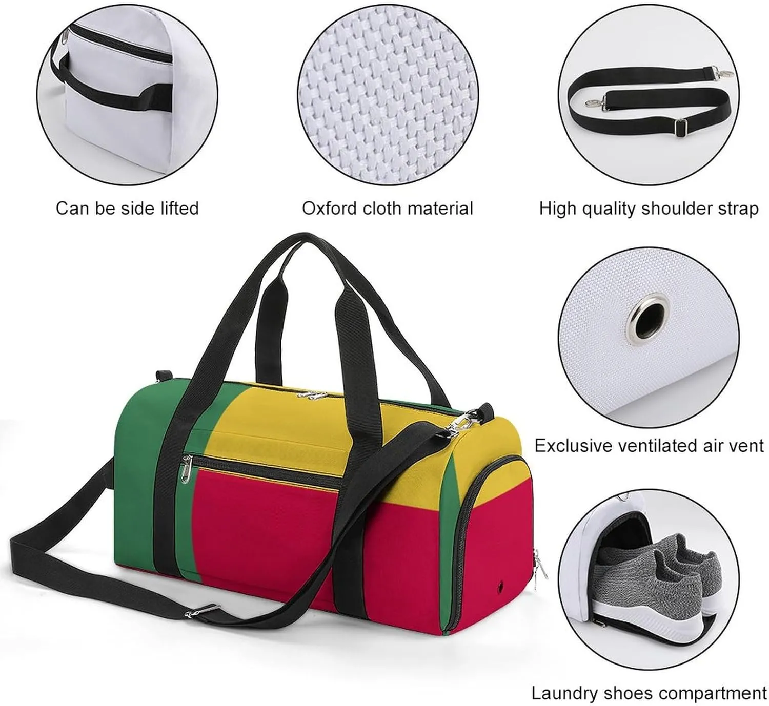 Benin Flag Sports Gym Bag for Boys Girls with Shoe Compartment Carry On