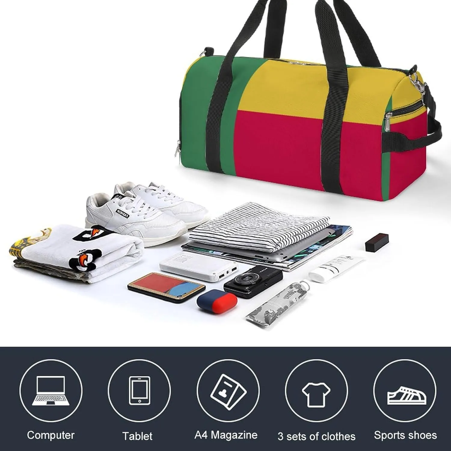 Benin Flag Sports Gym Bag for Boys Girls with Shoe Compartment Carry On