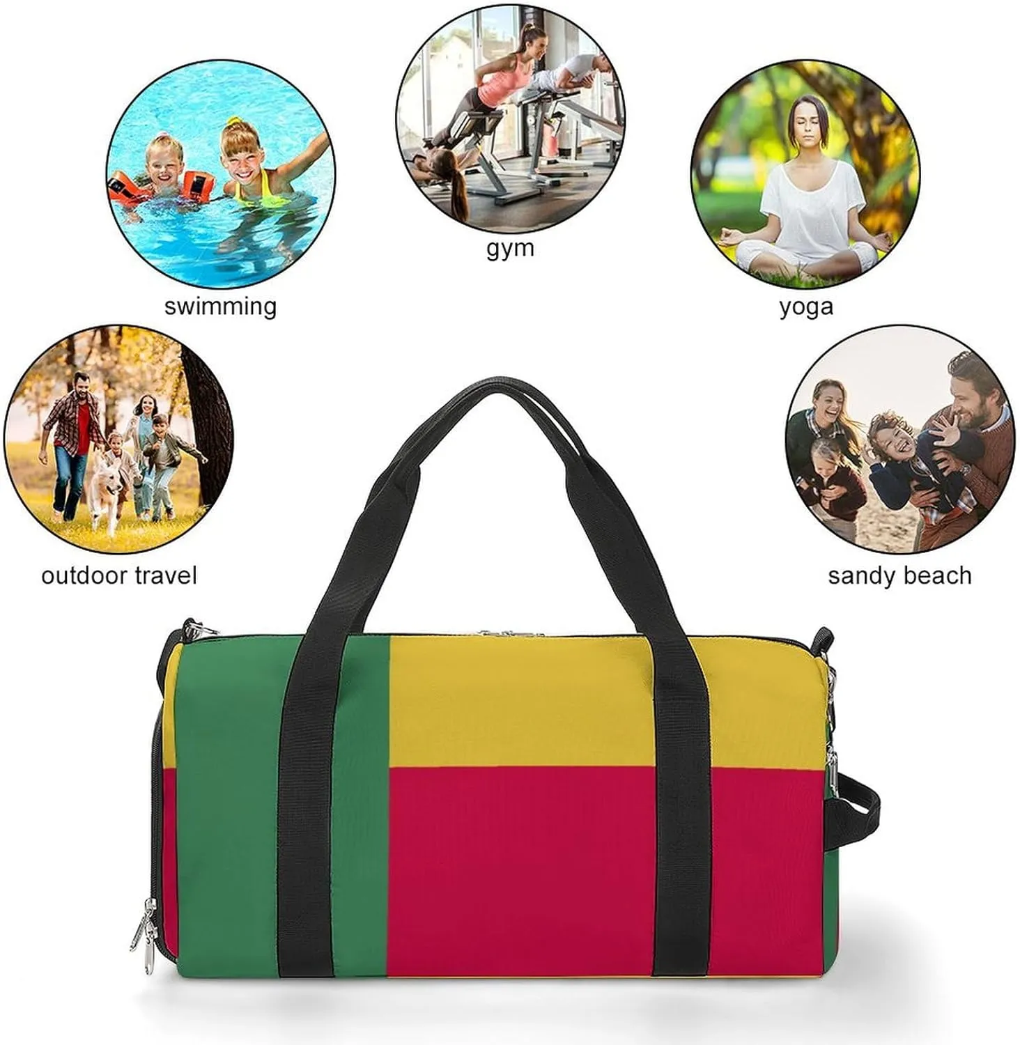 Benin Flag Sports Gym Bag for Boys Girls with Shoe Compartment Carry On